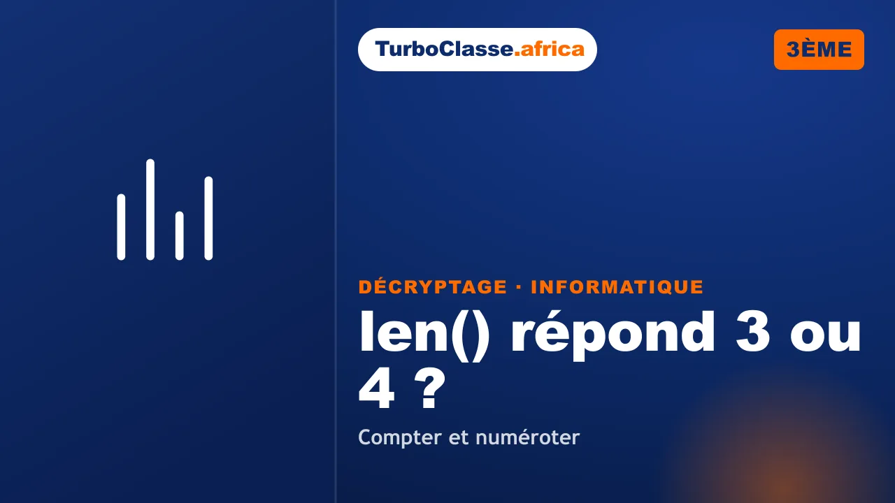 3ème (BEPC) — Informatique : ce que renvoie len() sur une liste. Décryptage Thoth, fond bleu nuit.
