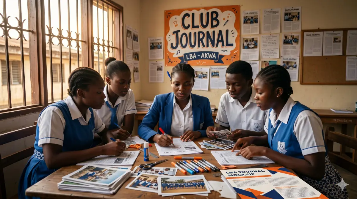 Mademoiselle Lætitia, 17 ans, présidente du Club Journal du Lycée Bilingue Application de Yaoundé, dans la salle 12 transformée en local de club un mardi après-midi.