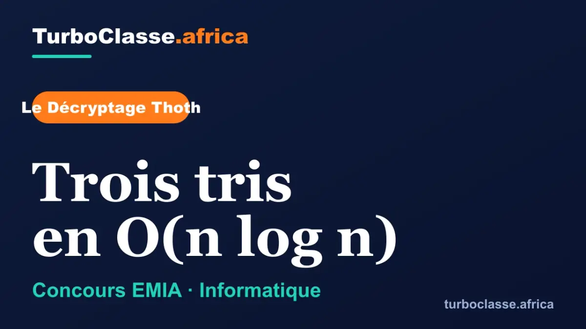 Le Décryptage Thoth — Concours EMIA, Informatique : Trois tris en O(n log n), sur fond bleu nuit TurboClasse