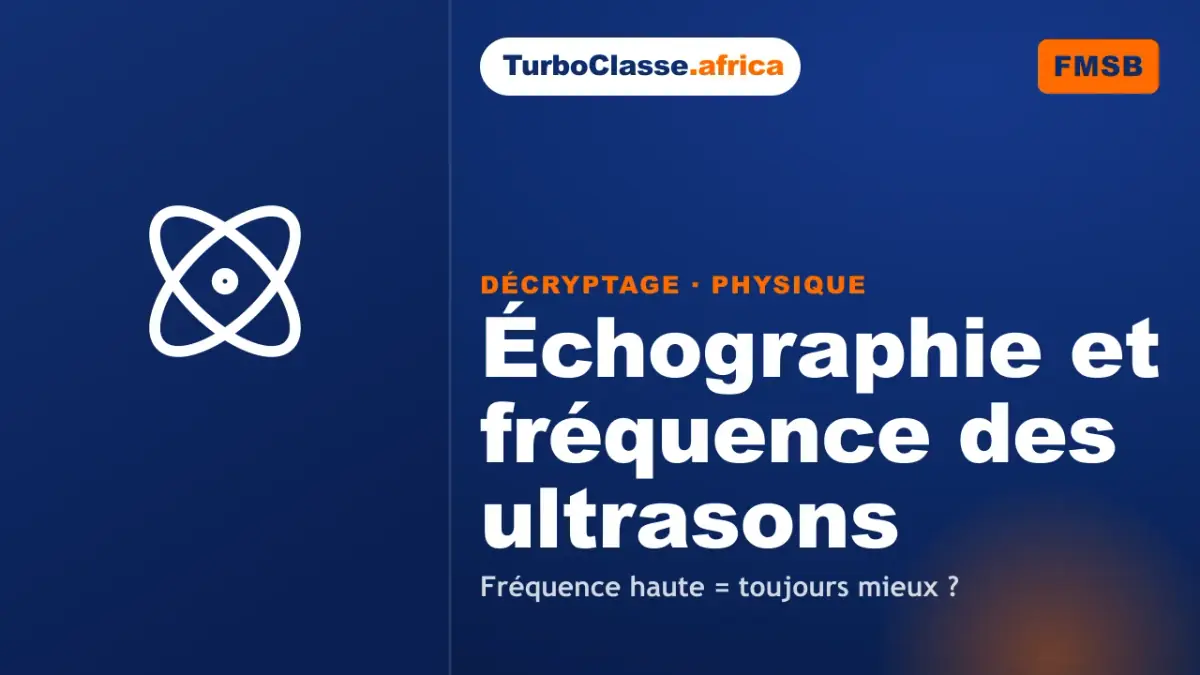 Le Décryptage Thoth — Concours FMSB, Physique : échographie et fréquence des ultrasons, sur fond bleu nuit TurboClasse. La carte affiche le titre du décryptage et sa matière. Elle sert de couverture à l'article et à la vidéo jumelle.