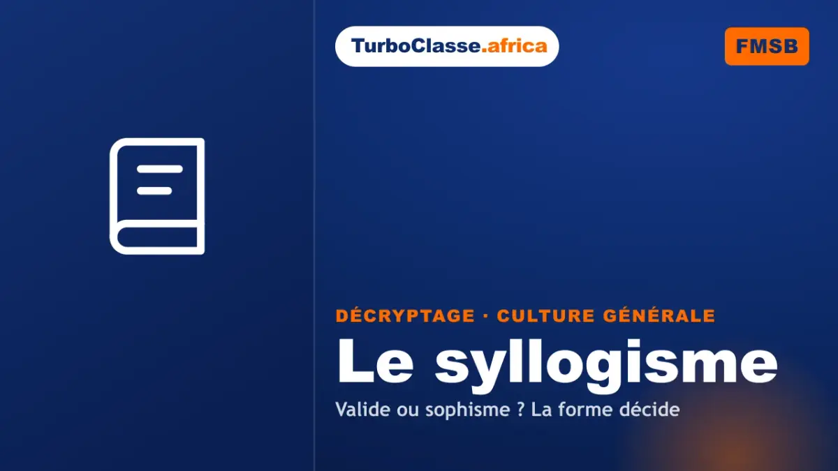 Le Décryptage Thoth — Concours Médecine (FMSB), Culture générale : le syllogisme, valide ou sophisme, sur fond bleu nuit TurboClasse. La carte affiche le titre du décryptage et sa matière. Elle sert de couverture à l'article et à la vidéo jumelle.