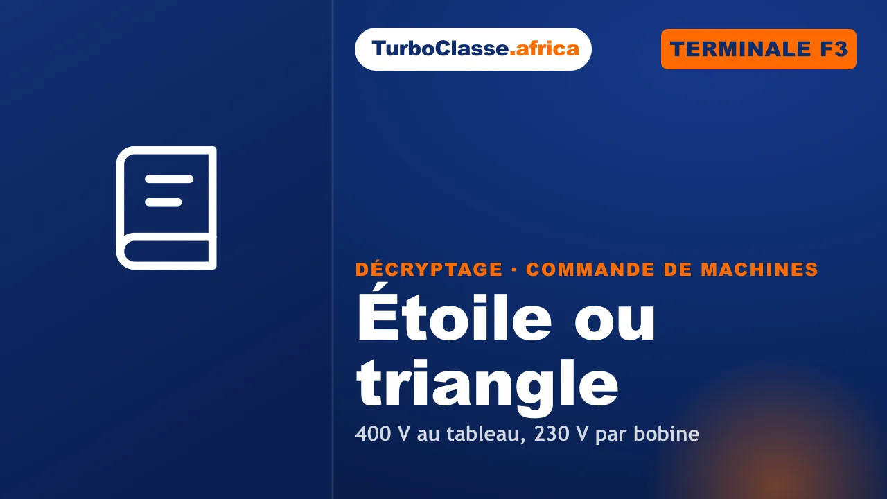 Terminale F3 — Commande de Machines : le couplage étoile d'un moteur triphasé. Décryptage Thoth, fond bleu nuit.