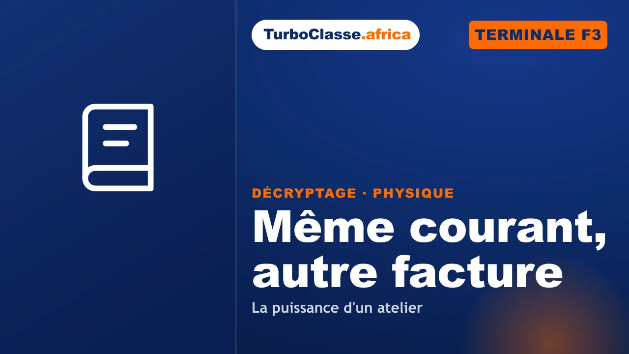 Terminale F3 — Physique : la puissance d'un atelier de soudure sur le réseau ENEO. Décryptage Thoth, fond bleu nuit.